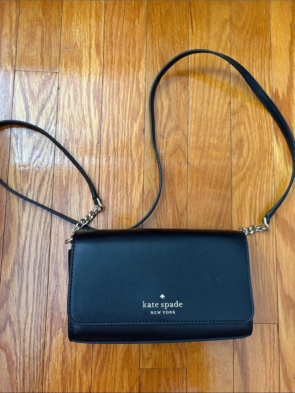 Kate Spade Black Leather Crossbody with Silver Hardware